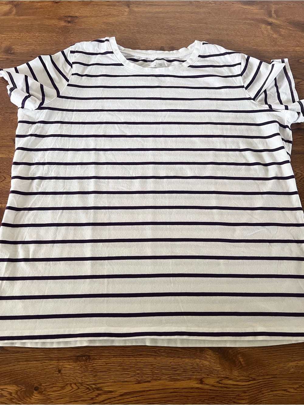 Womens Plus Size Lord & Taylor White and Purple Striped Shirt